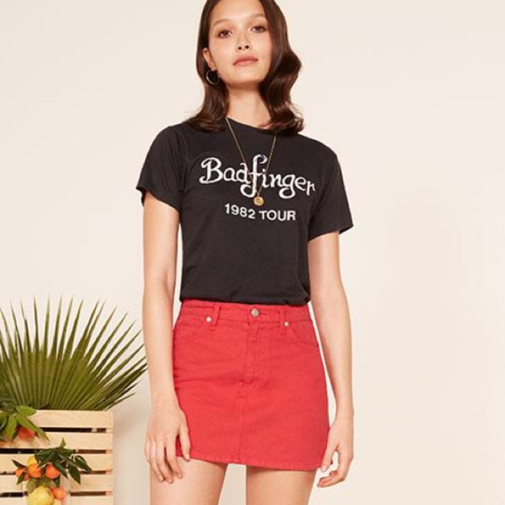 Red denim skirt